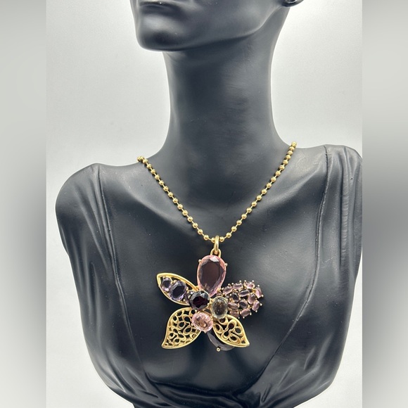 Vintage Rare Coach flower rhinestones necklace #449 - Picture 1 of 6